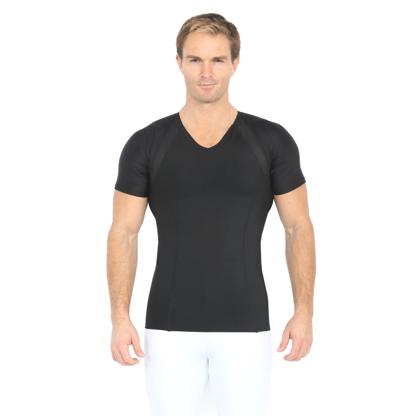 Insta Slim Compression Side & Back Power Mesh Panel V_Neck Shirt