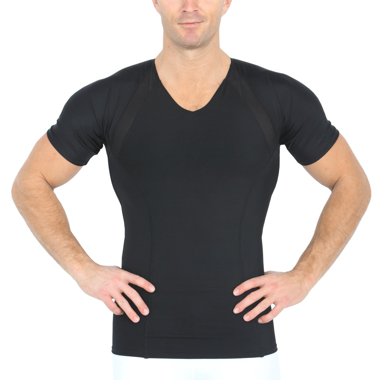 Insta Slim Compression Side & Back Power Mesh Panel V_Neck Shirt