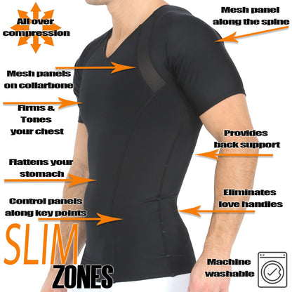 Insta Slim Compression Side & Back Power Mesh Panel V_Neck Shirt