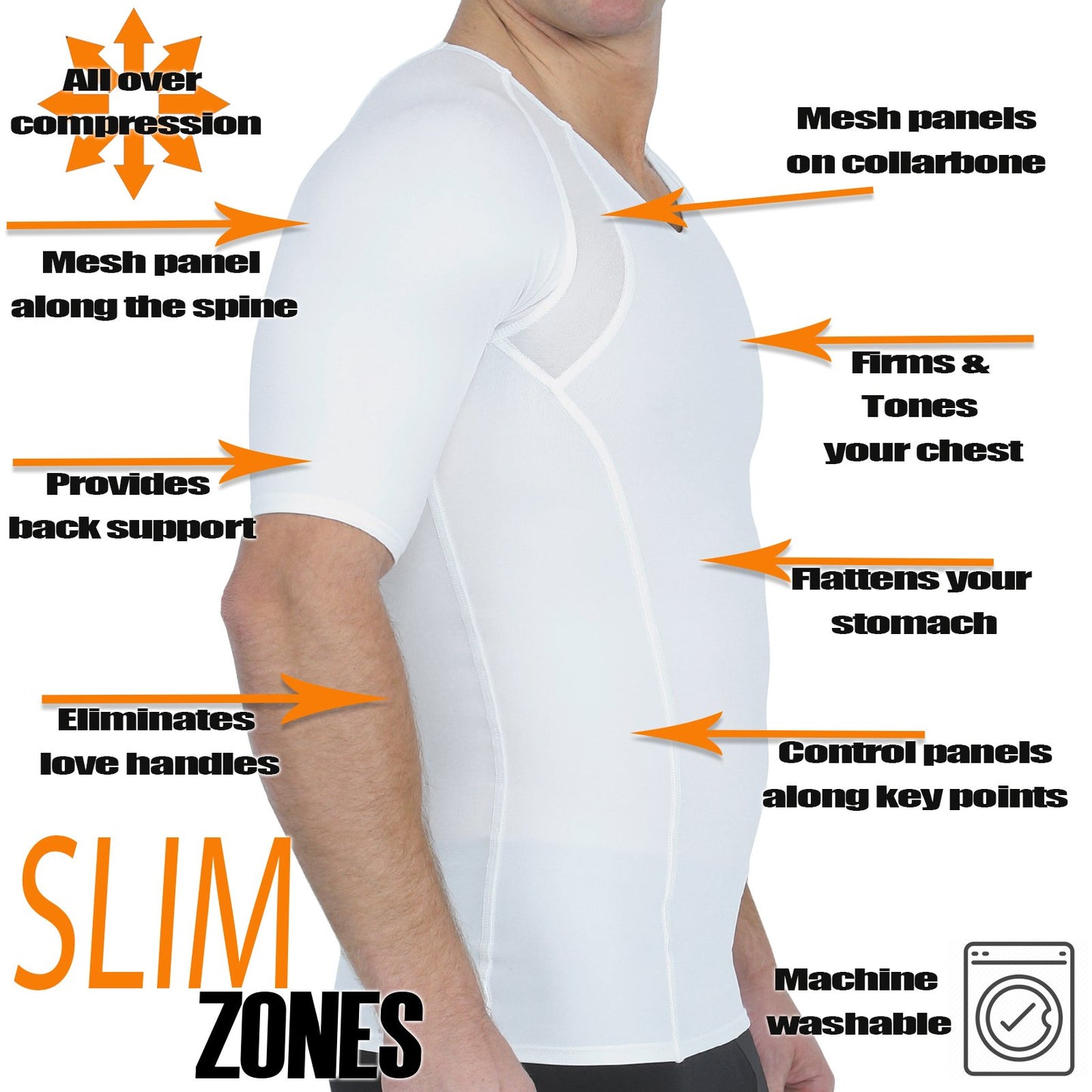 Insta Slim Compression Side & Back Power Mesh Panel V_Neck Shirt