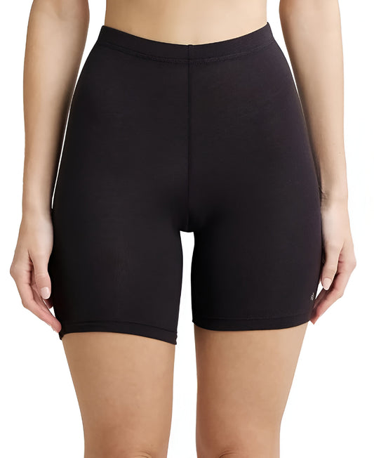 Black Cotton Cycling Shorts Stretchable Mid-Thigh